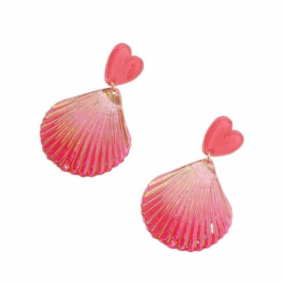 Cute Colorful Pink Shell Geometric Acrylic Ocean Style Drop Earrings Set 2" - Picture 5 of 5